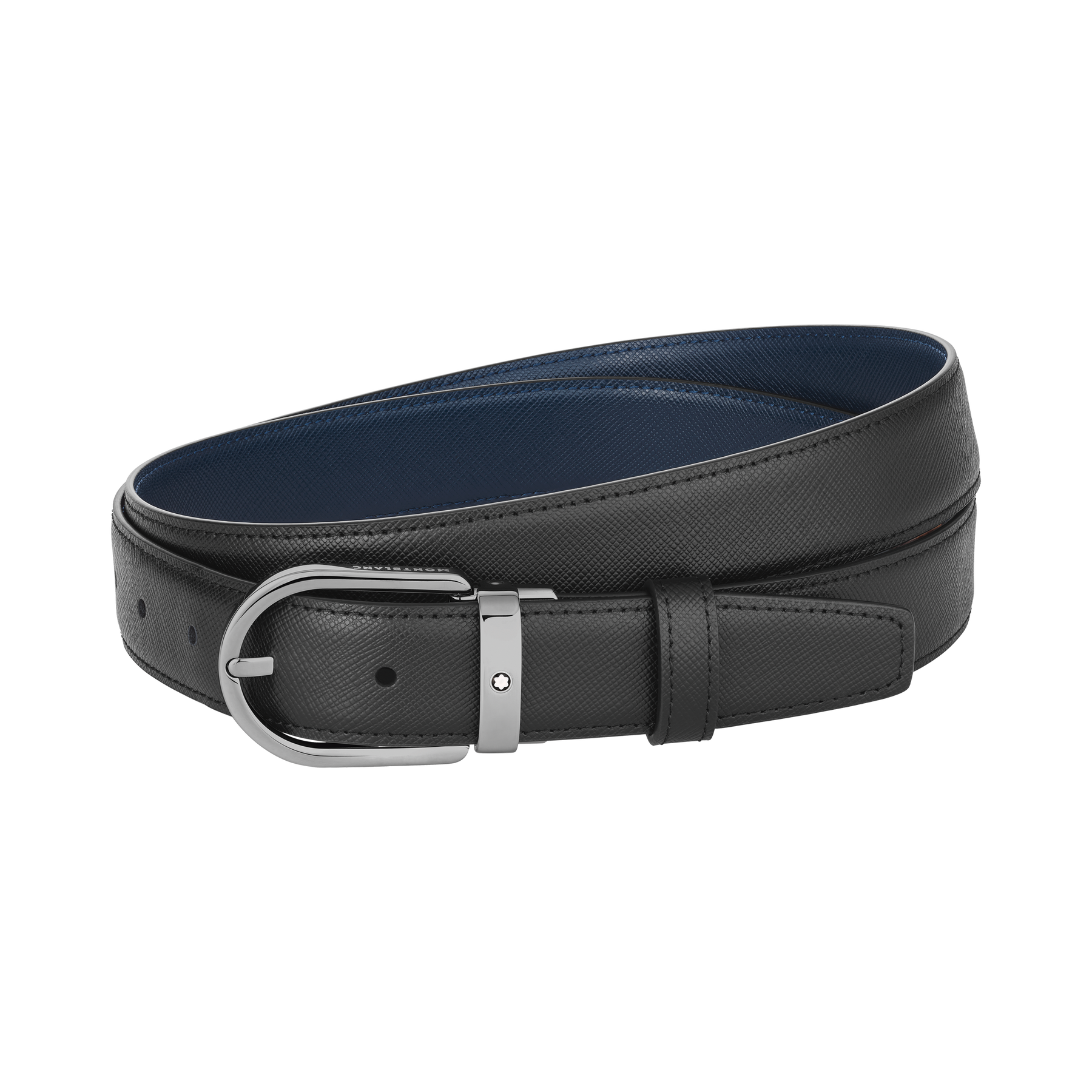 Horseshoe buckle black/blue 30 mm reversible leather belt