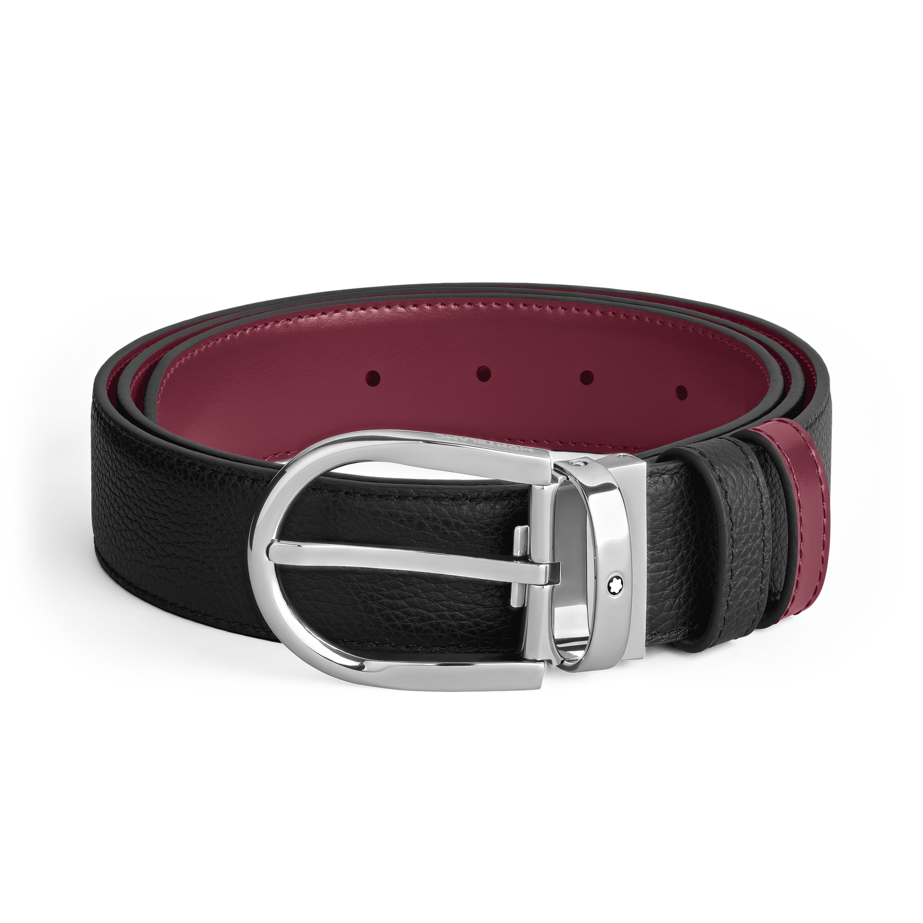 Horseshoe black grainy/cassis plain 35mm reversible leather belt