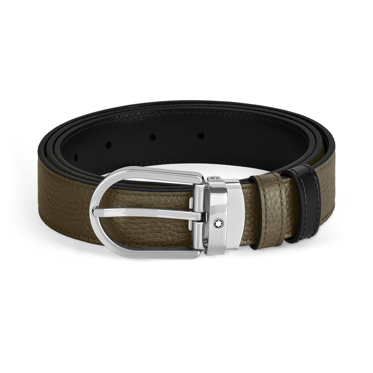 Horseshoe buckle khaki/black 30mm reversible leather belt
