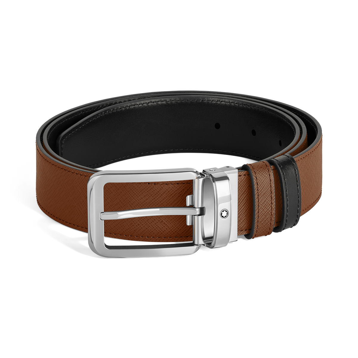 Rectangular buckle fauve/black 30mm reversible leather belt