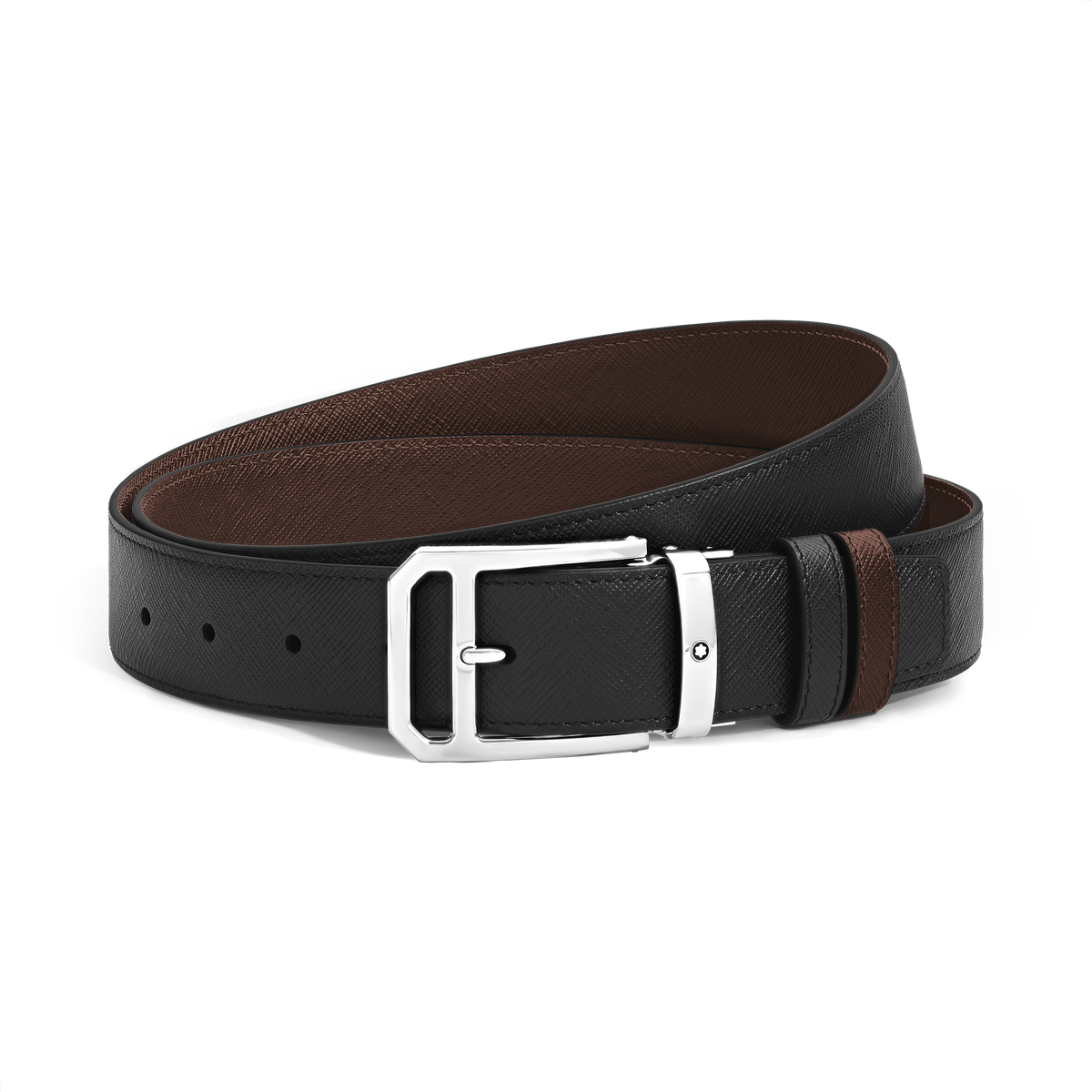 35 mm Reversible Belt in Sartorial Leather with Rectangular Double Buckle