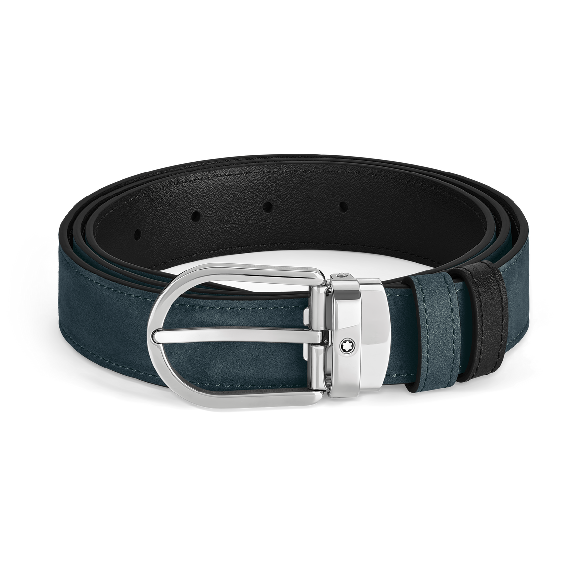 Horseshoe buckle velvet blue/black 30mm reversible leather belt