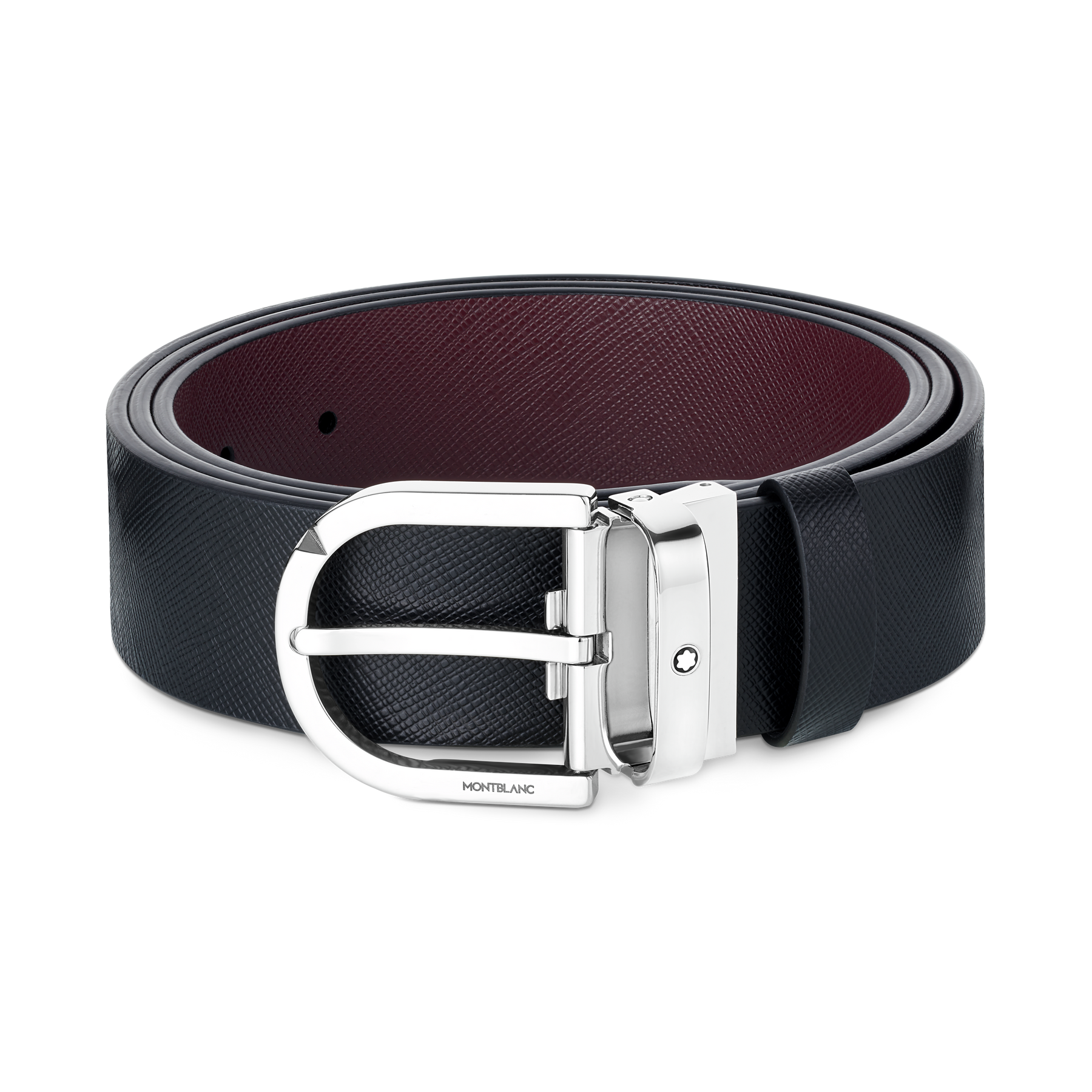 Horseshoe buckle printed black/mosto 35 mm reversible leather belt