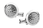 Cufflinks, round in stainless steel with martelé inlay