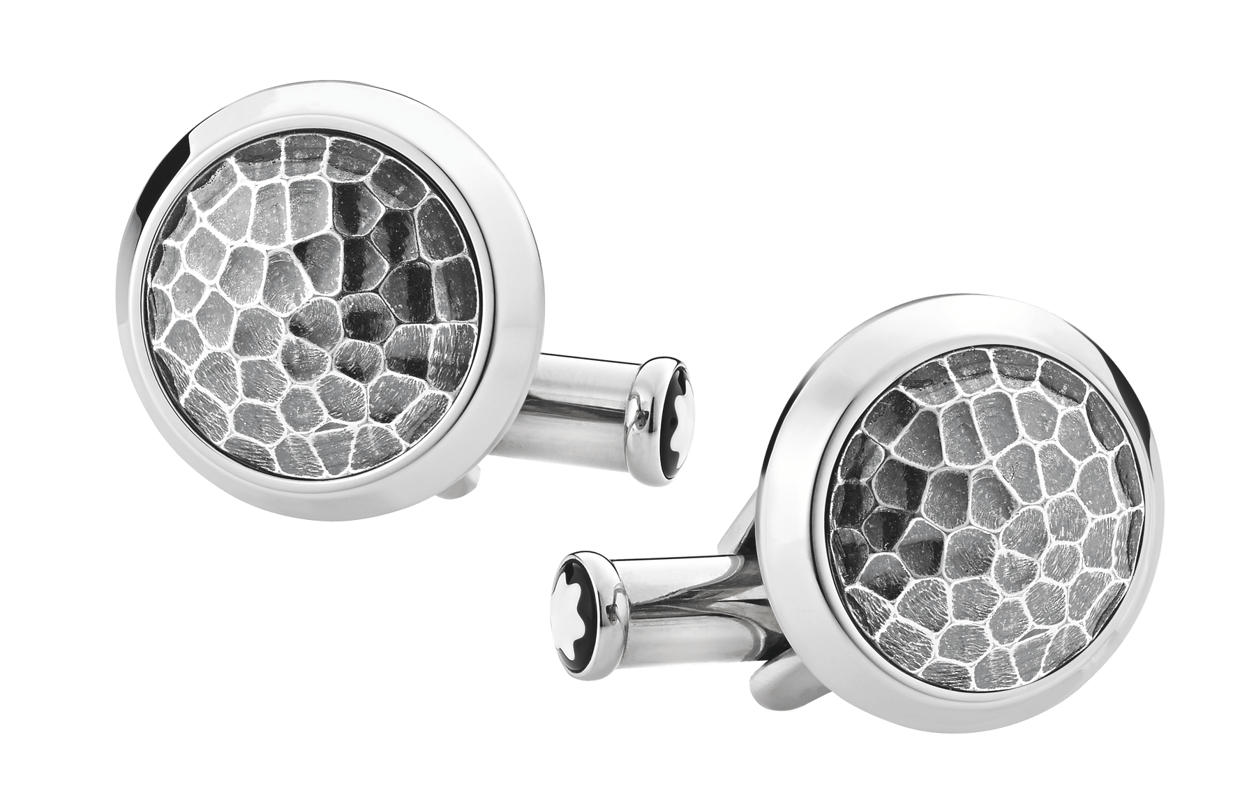 Cufflinks, round in stainless steel with martelé inlay