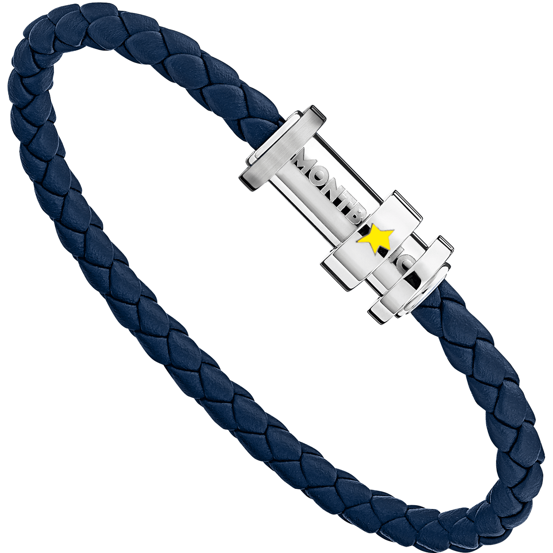 Bracelet in woven blue leather with three rings