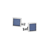 Cufflinks, rectangular in stainless steel with blue patterned inlay