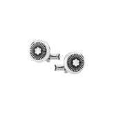 Cufflinks, round in stainless steel with ray pattern and mother-of-pearl snowcap emblem