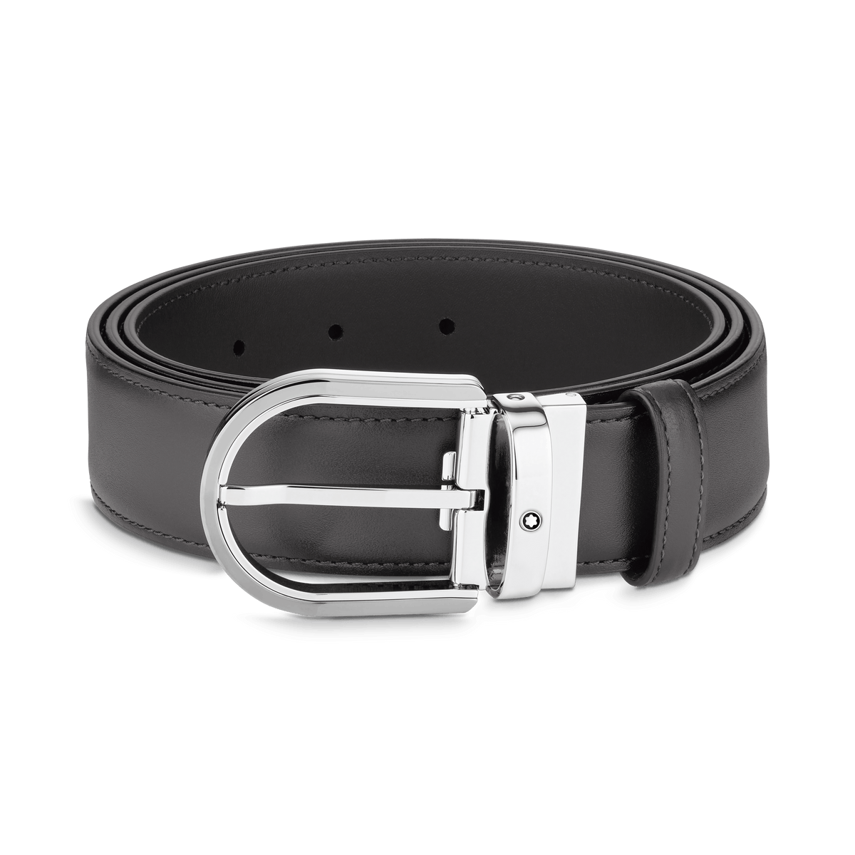 Horseshoe buckle gray 35 mm leather belt