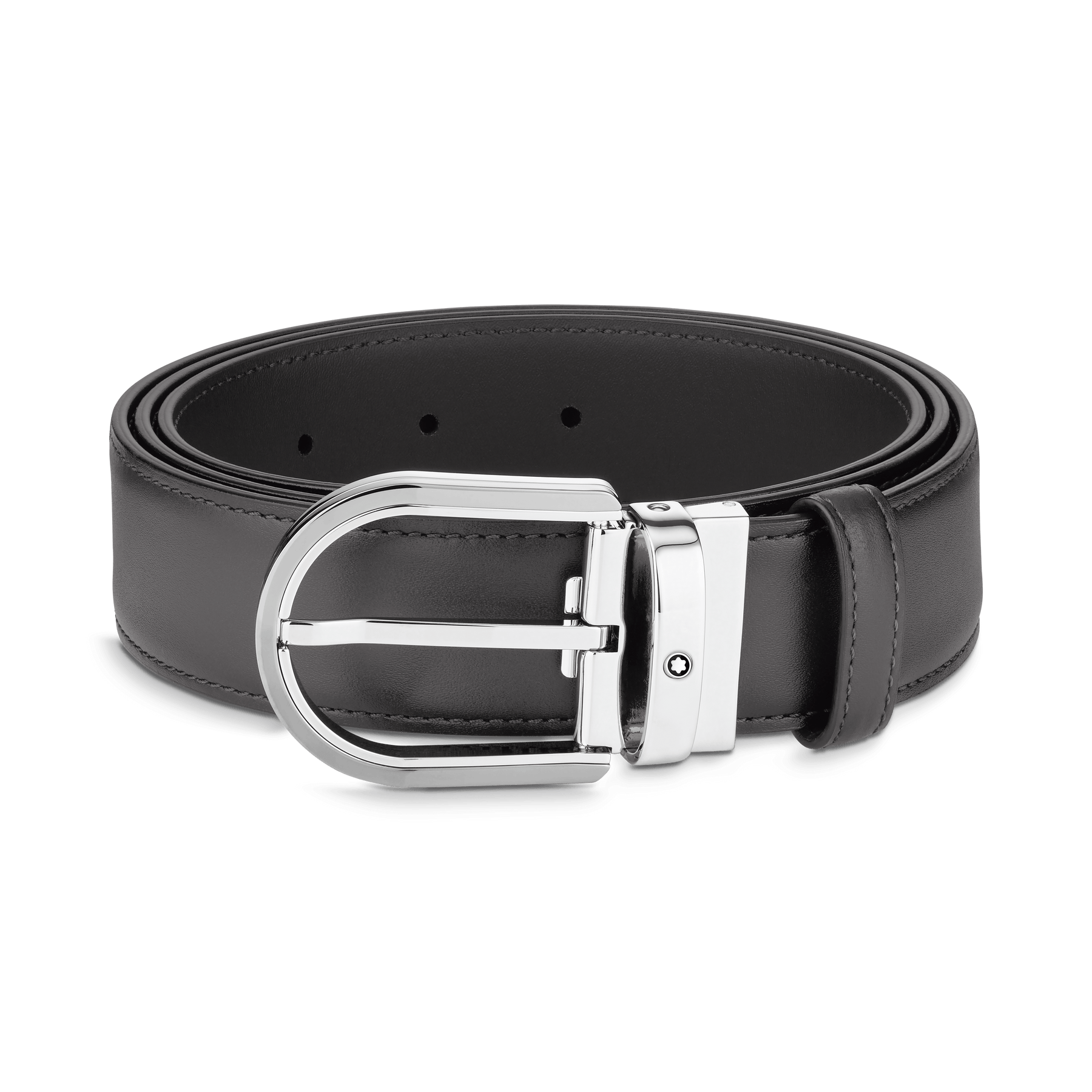 Horseshoe buckle gray 35 mm leather belt