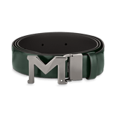 M buckle brushed green/brown 35 mm reversible leather belt