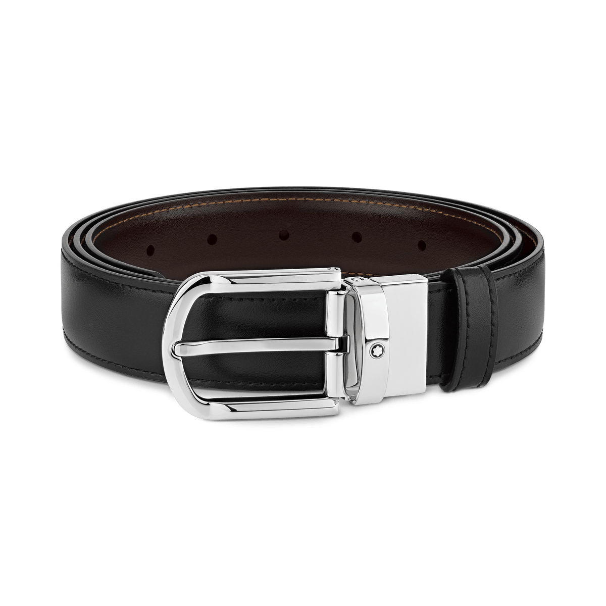 Horseshoe buckle black/brown 30 mm reversible leather belt