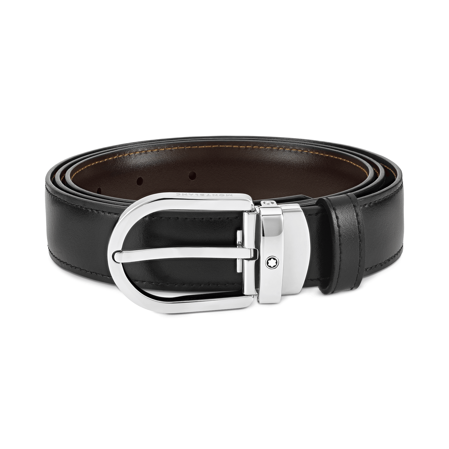 Horseshoe buckle black/brown 30 mm reversible leather belt
