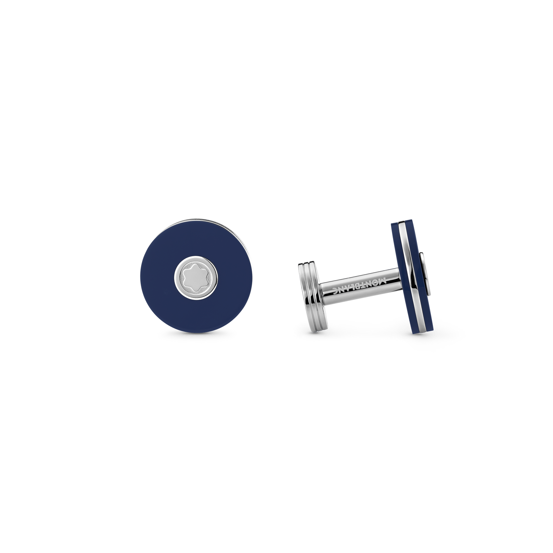 Cufflinks, round in stainless steel with blue resin