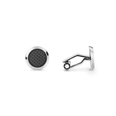 Cufflinks, round in stainless steel with carbon-patterned inlay