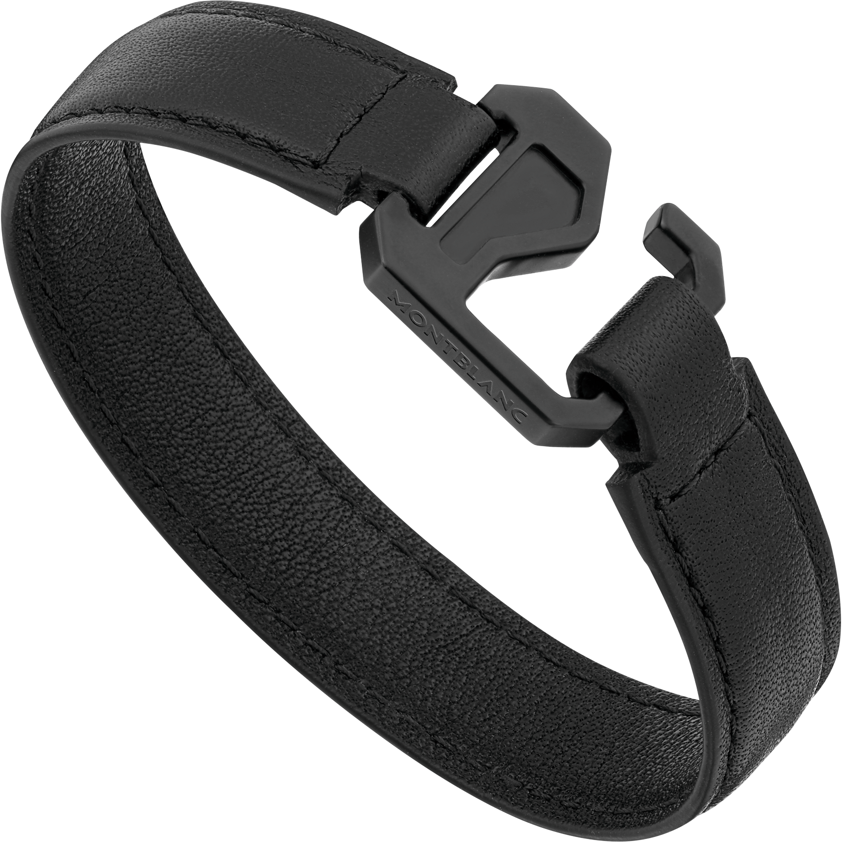 Bracelet in black leather with steel closing and black PVD