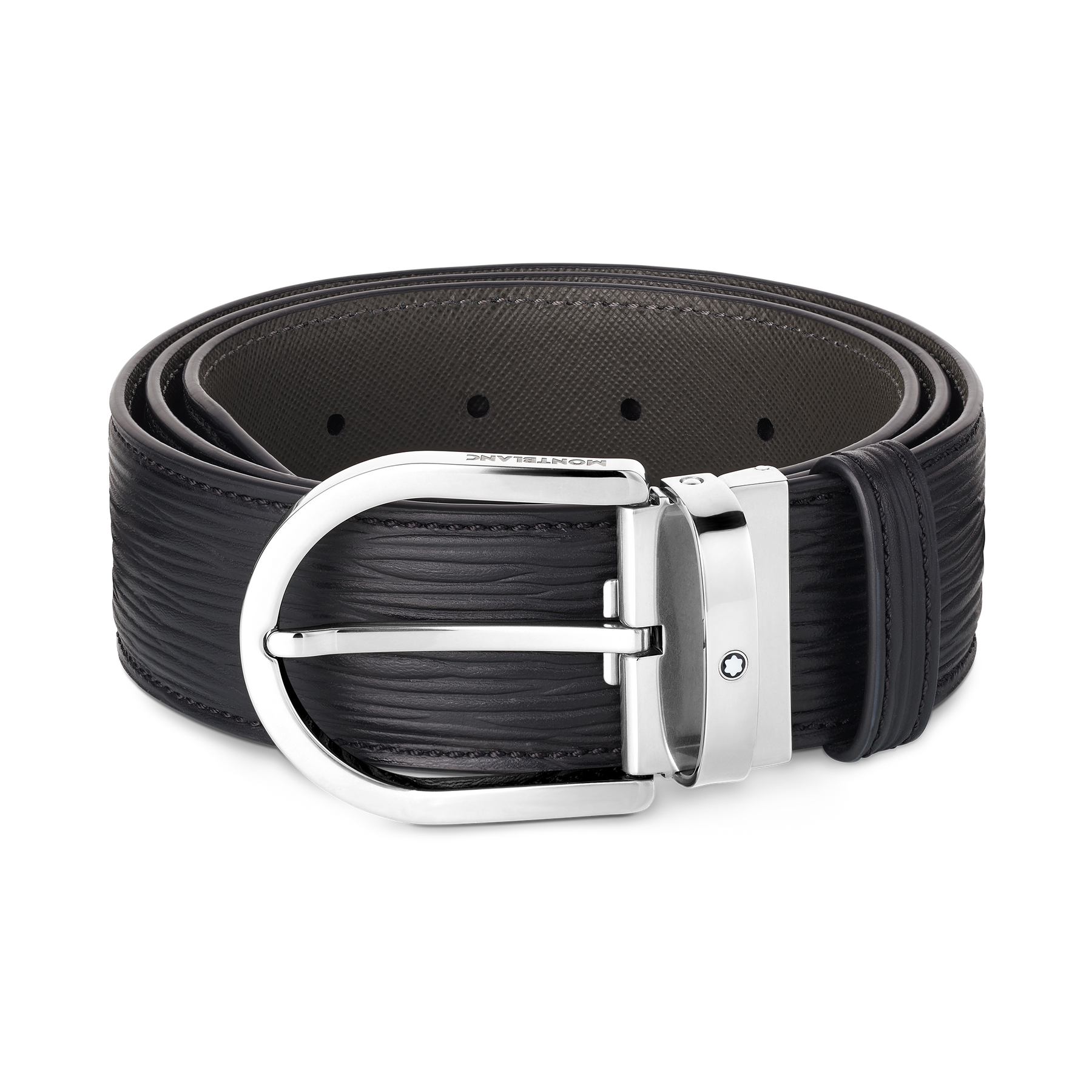 Horseshoe buckle printed black 40 mm leather belt