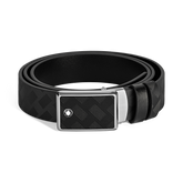 Marquetry plate buckle black/black 35mm reversible leather belt