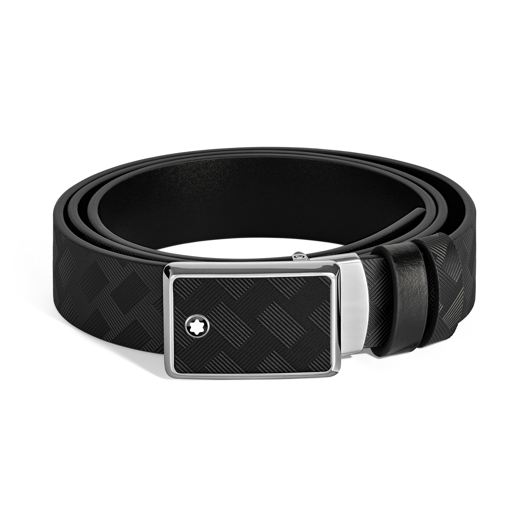 Marquetry plate buckle black/black 35mm reversible leather belt