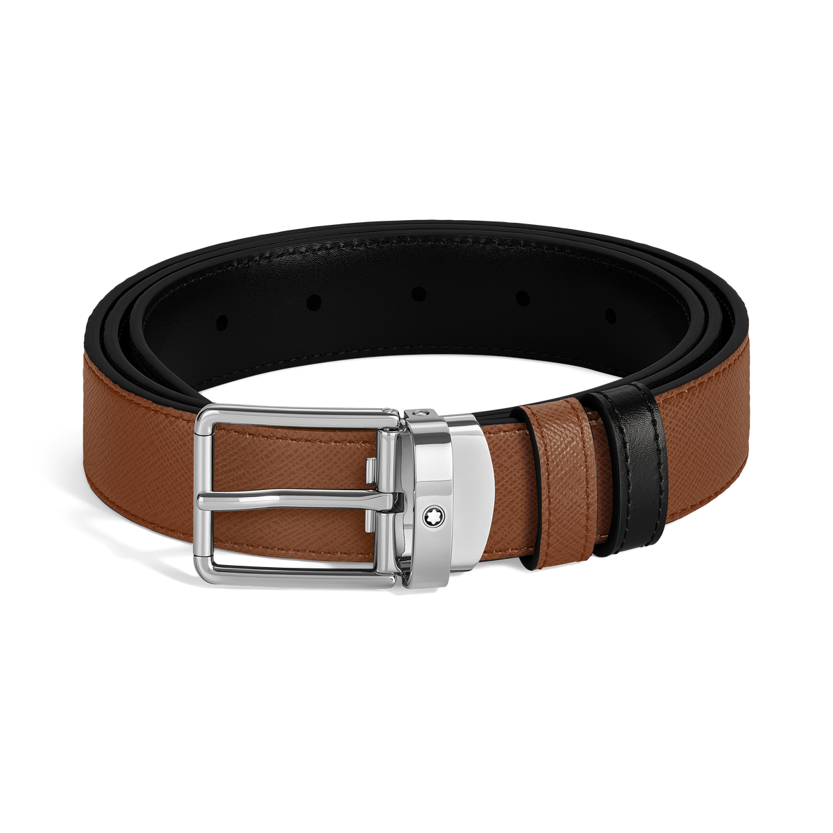 Rectangular buckle fauve/black 35mm reversible leather belt