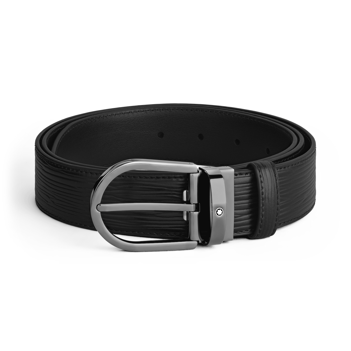 Horseshoe buckle black 35mm leather belt