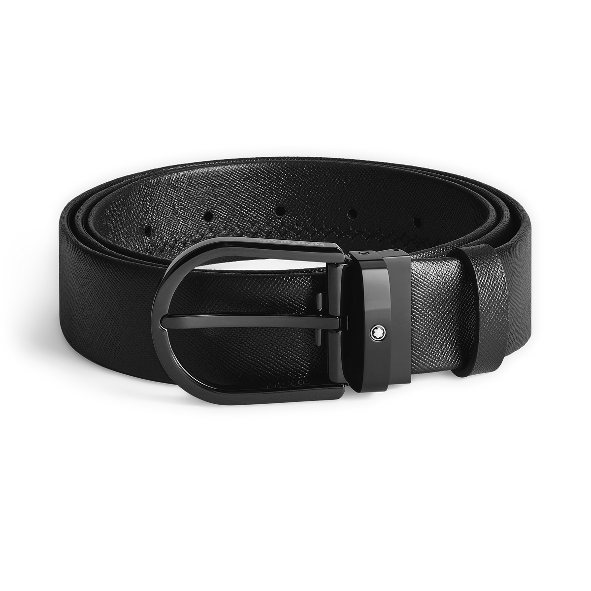 Horseshoe buckle black 35mm leather belt