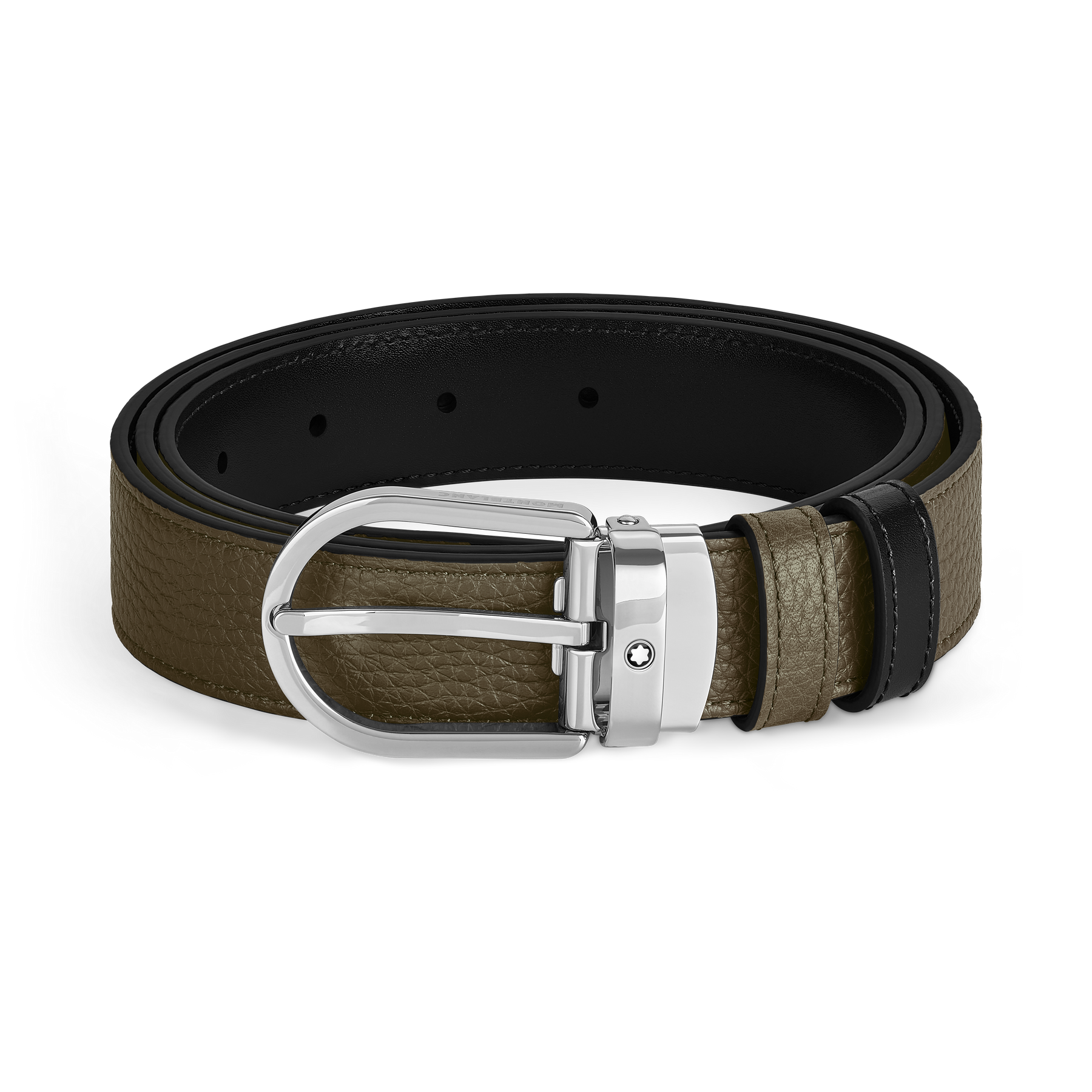 Horseshoe buckle khaki/black 30mm reversible leather belt