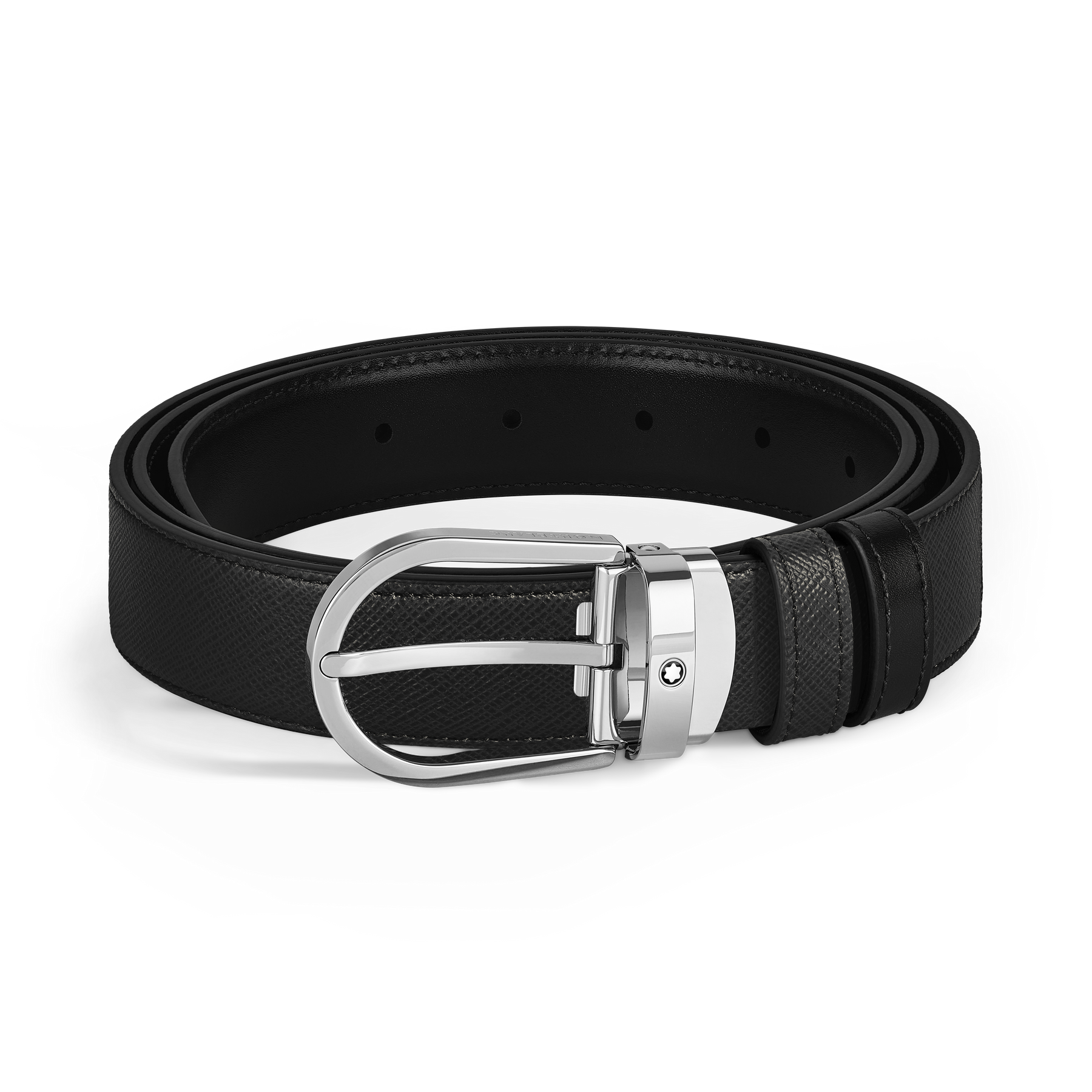 Horseshoe buckle black /black 30mm reversible leather belt