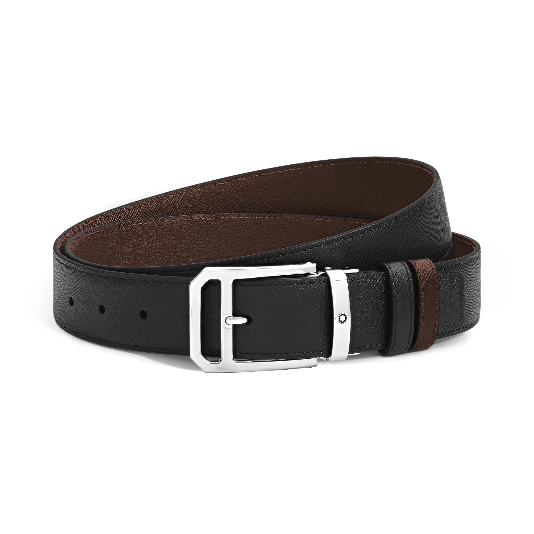 35 mm Reversible Belt in Sartorial Leather with Rectangular Double Buckle
