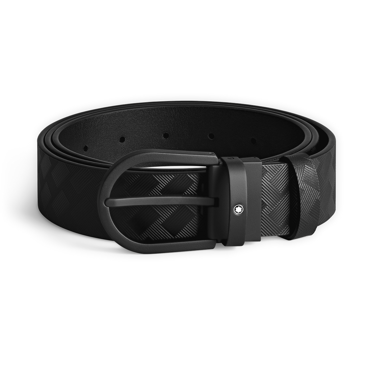 Horseshoe buckle black 35mm leather belt