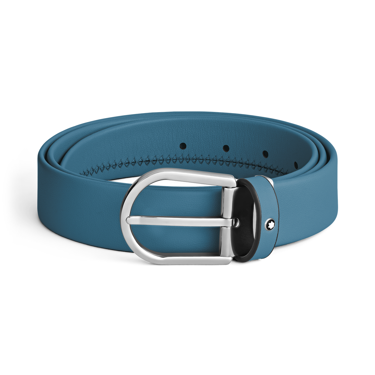 Horseshoe buckle smoky blue 35mm leather belt