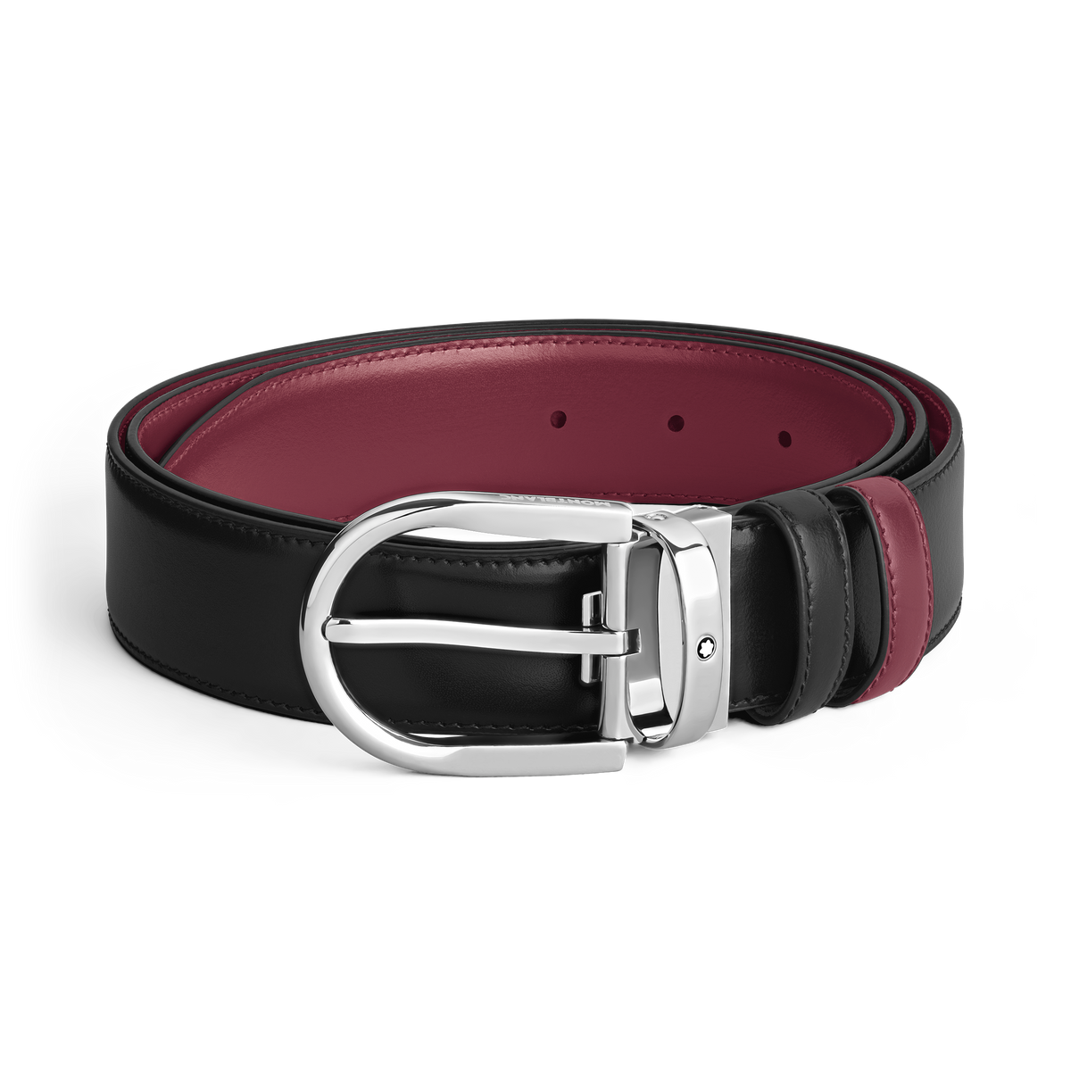 Horseshoe buckle black/cassis 35mm reversible leather belt