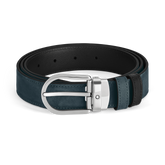 Horseshoe buckle velvet blue/black 30mm reversible leather belt