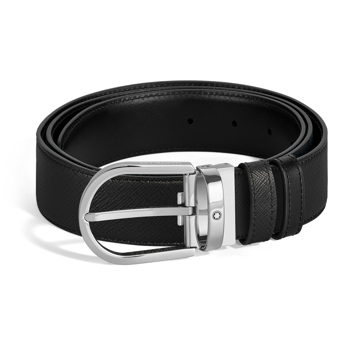 Horseshoe buckle black /black 35mm reversible leather belt