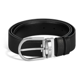 Horseshoe buckle black /black 35mm reversible leather belt