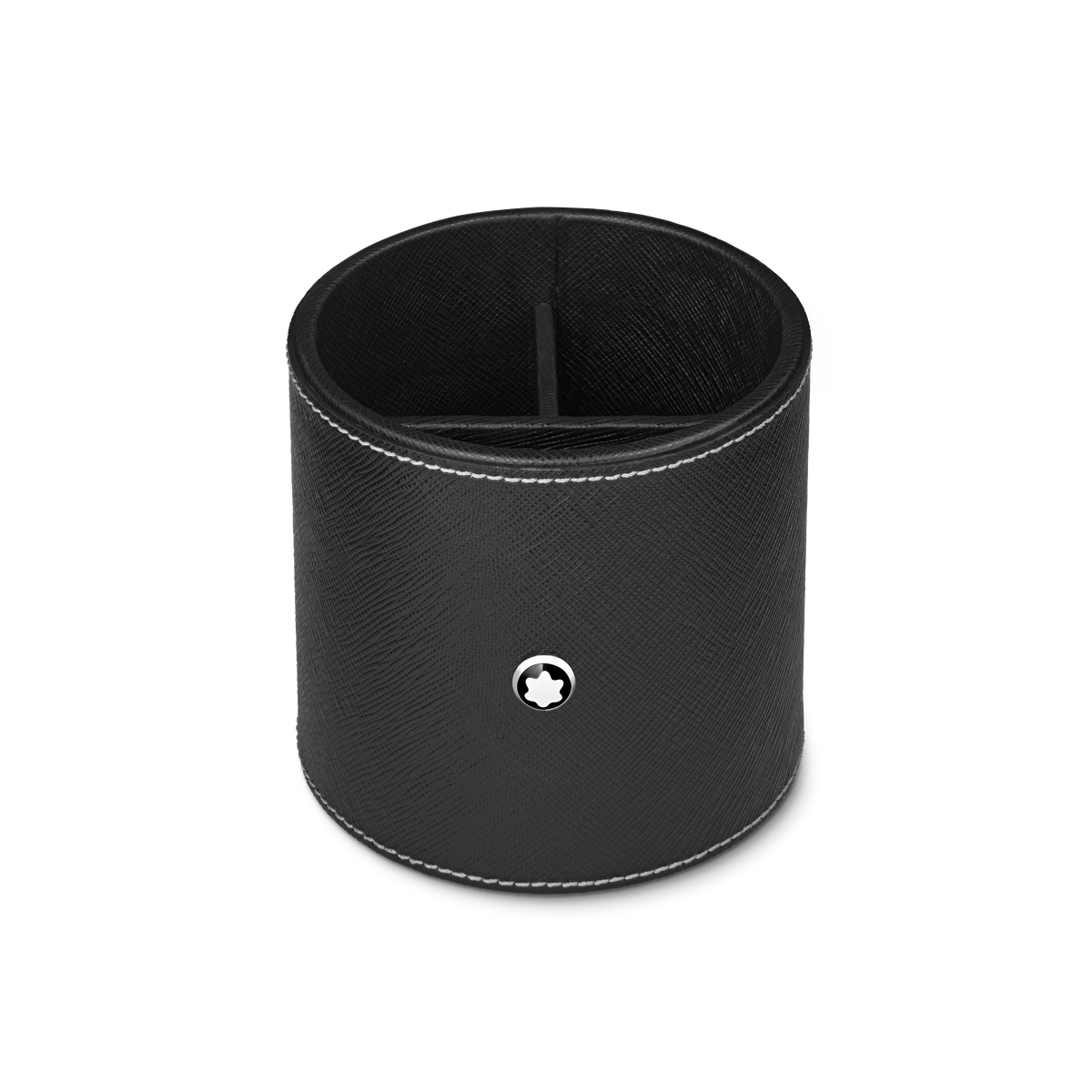 Round pen holder in black leather