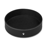 Round desk tray in black leather (Large)