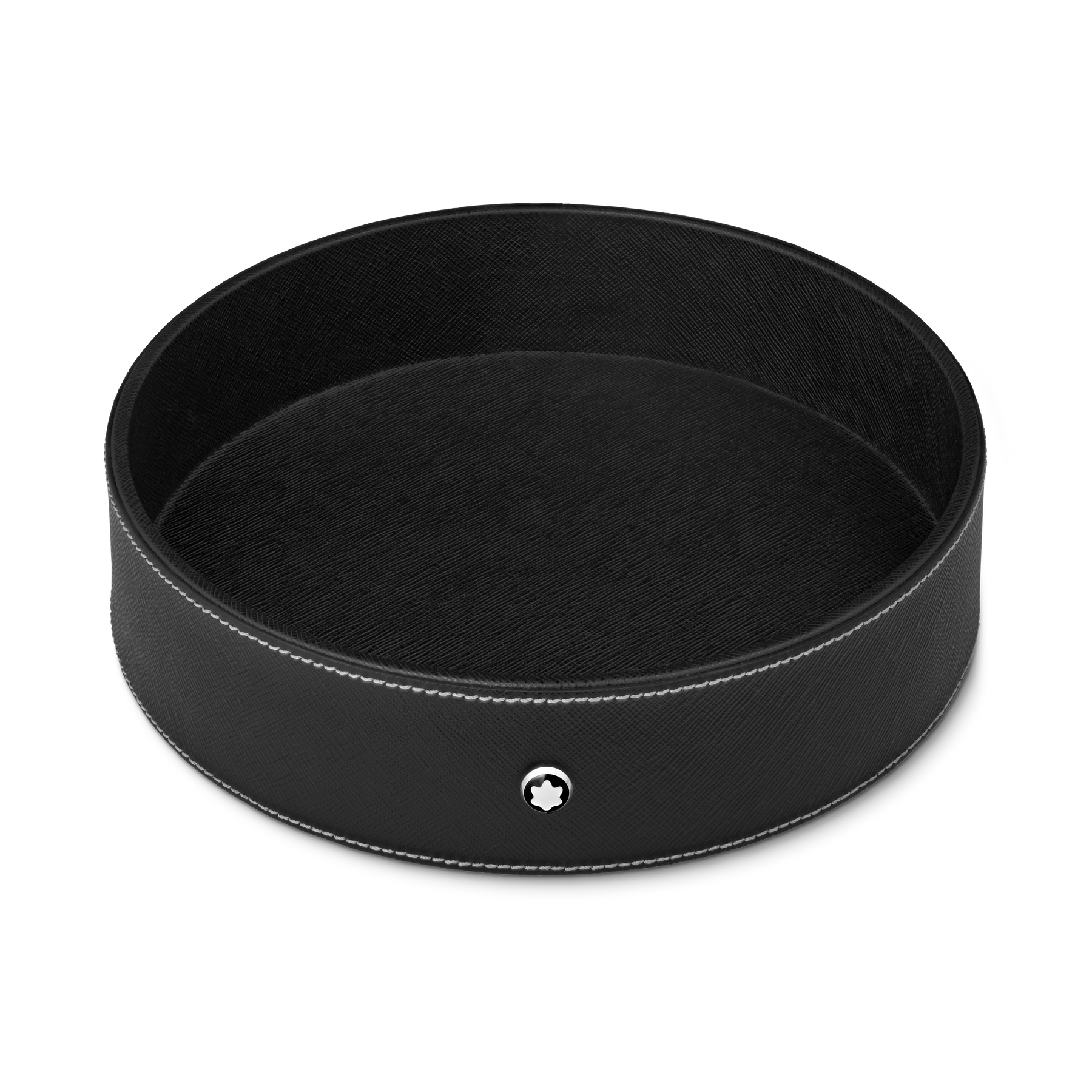 Round desk tray in black leather (Large)