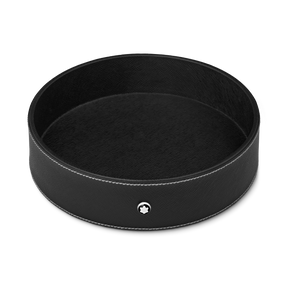 Round desk tray in black leather (Large)