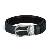 Horseshoe buckle tweed blue /black 30mm reversible leather belt