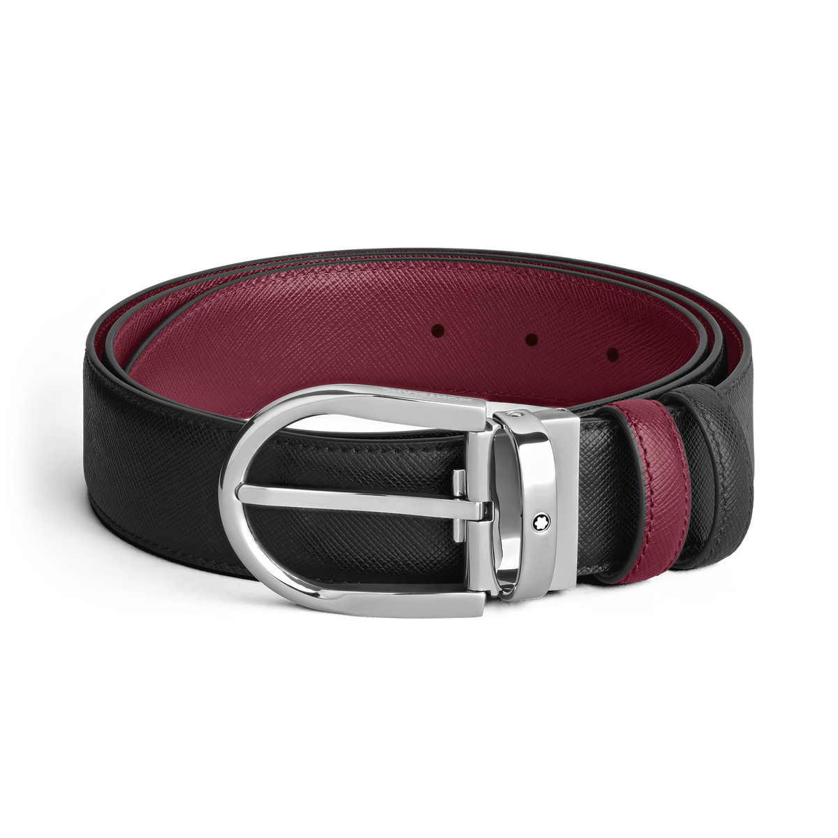 Horseshoe buckle black/cassis 35mm reversible leather belt