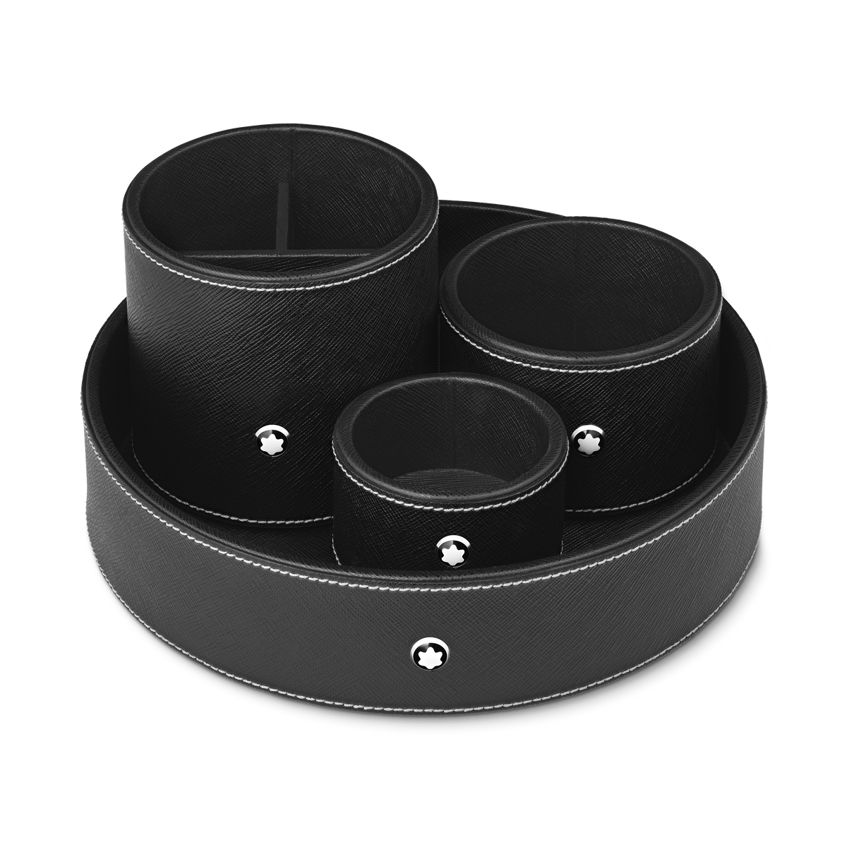 Round pen holder in black leather