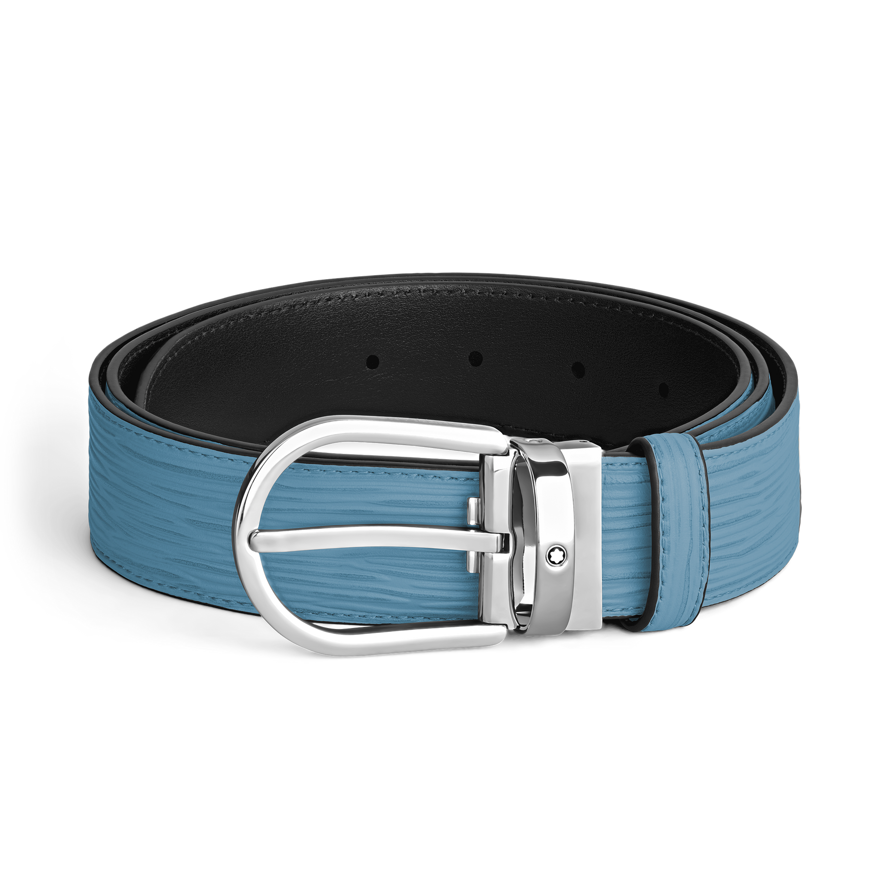 Horseshoe buckle smoky blue 35mm leather belt