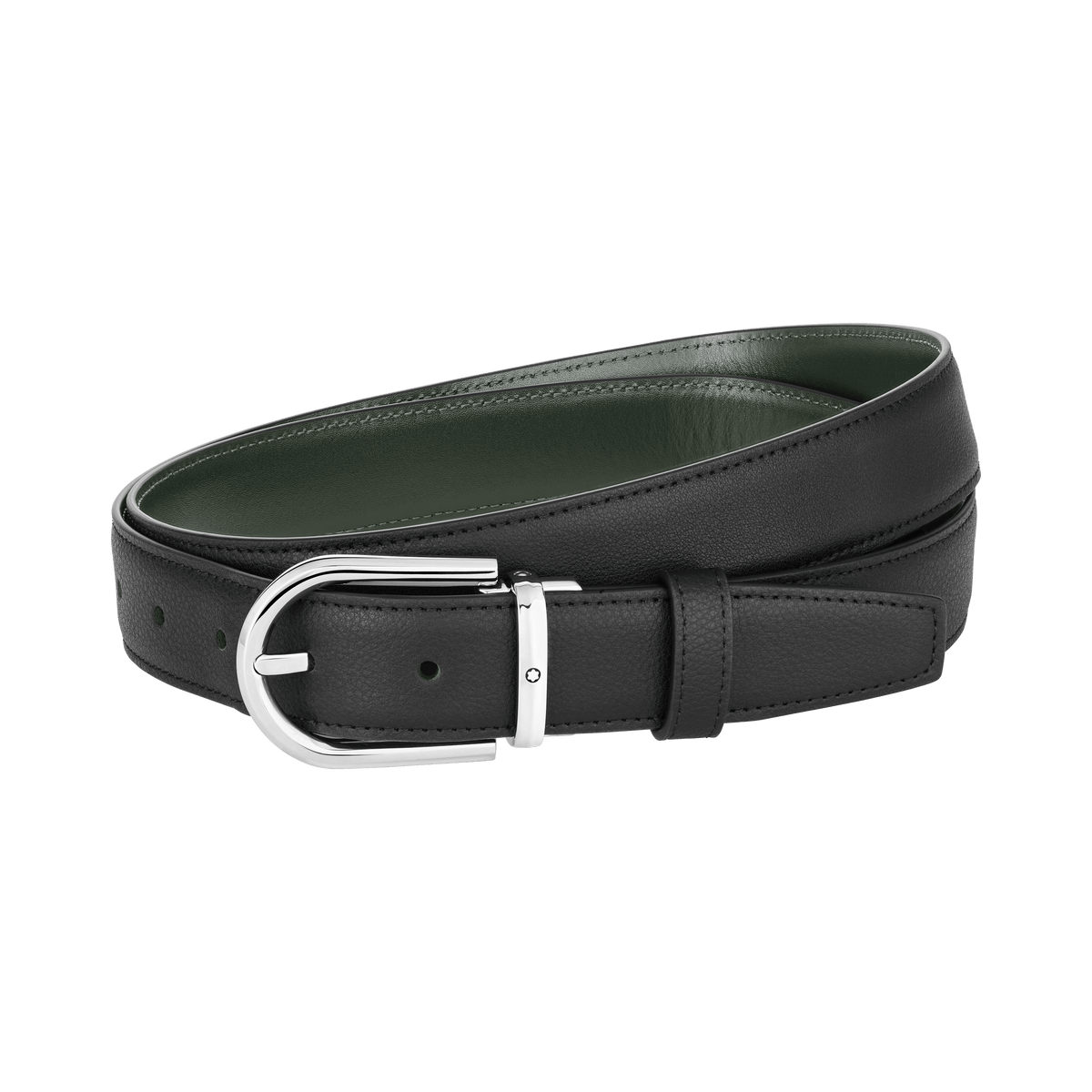 Horseshoe buckle black/green 30 mm reversible leather belt