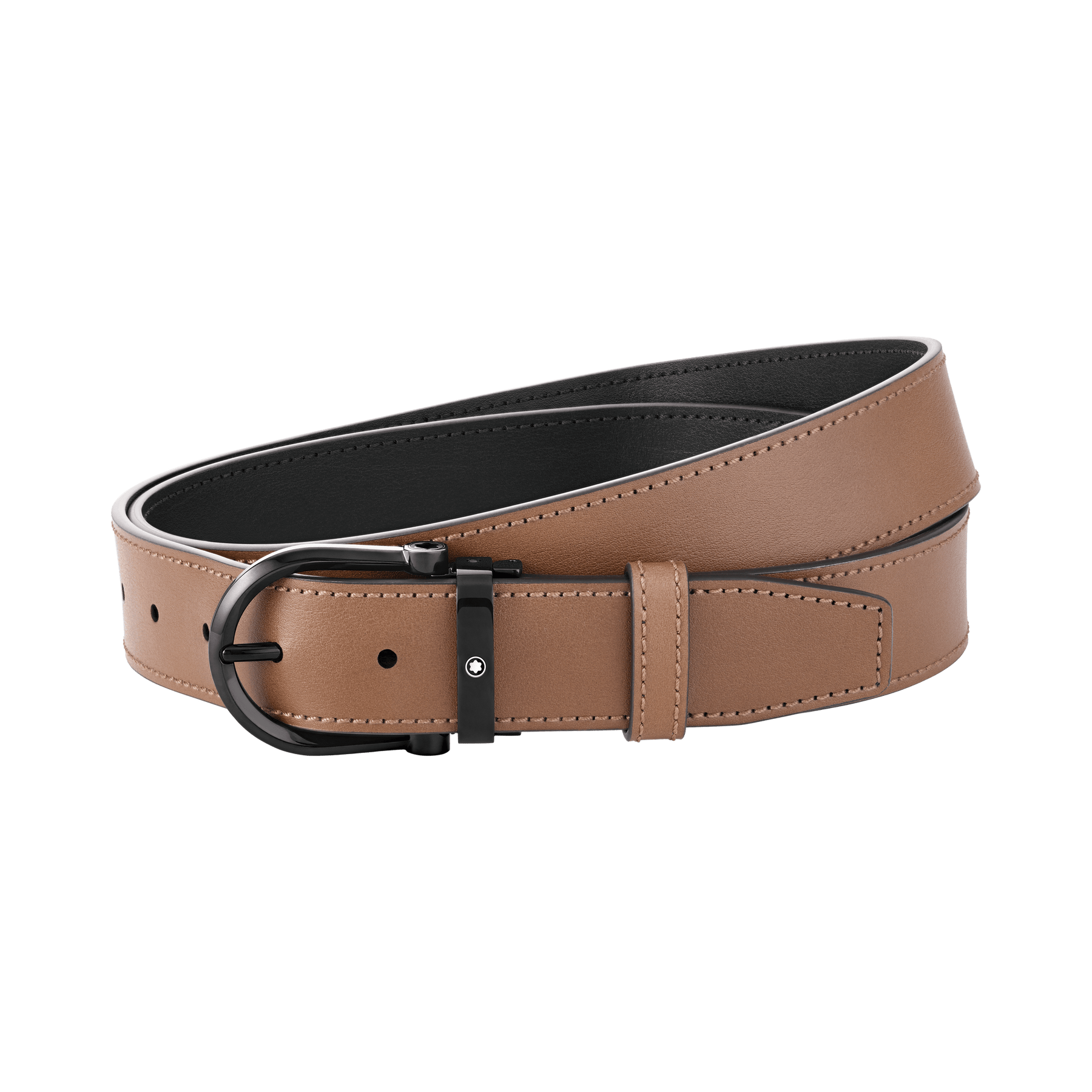 Horseshoe buckle black/tan 35 mm reversible leather belt