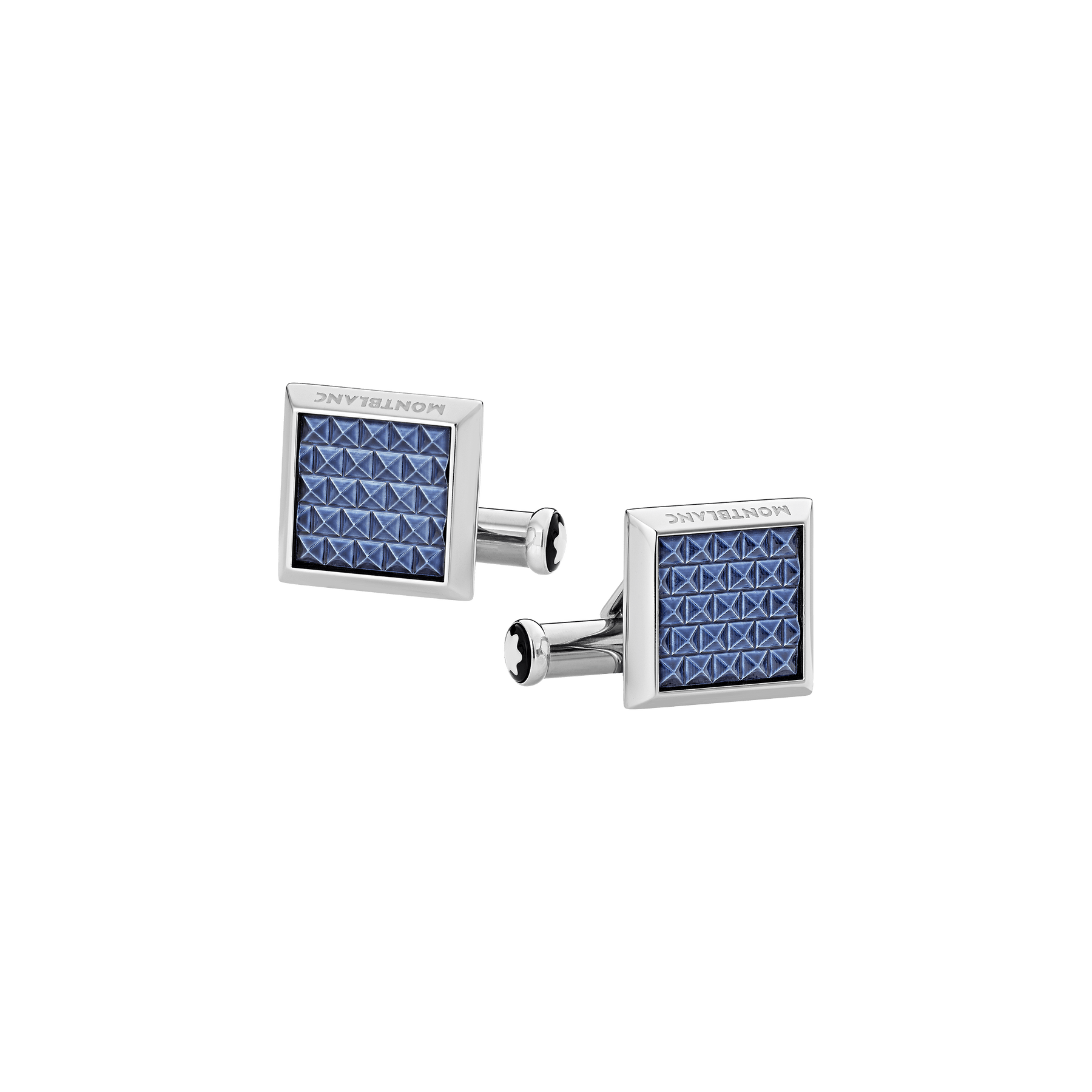 Cufflinks, rectangular in stainless steel with blue patterned inlay