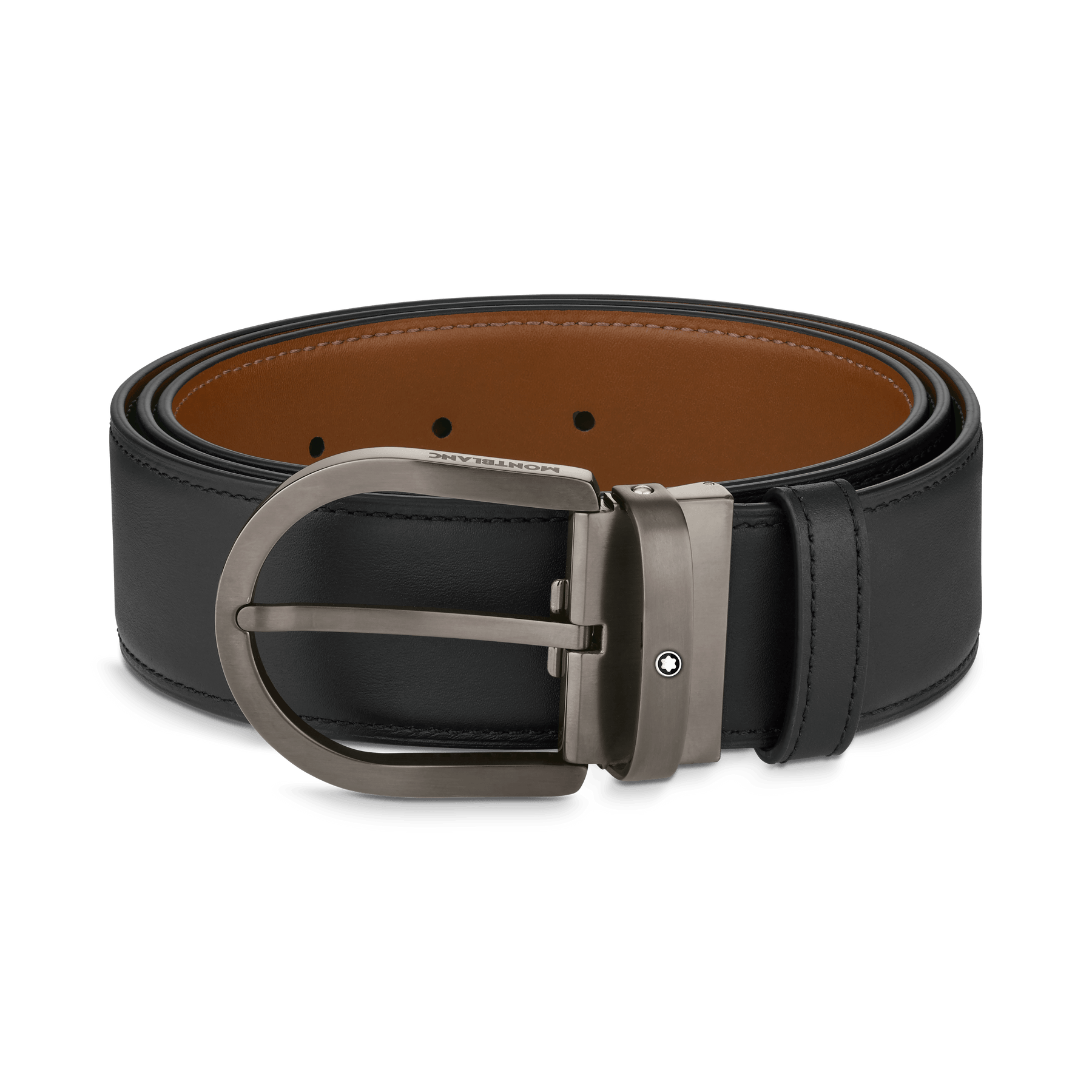 Horseshoe buckle black/brown 40 mm reversible leather belt