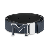 M buckle blue/black 35 mm reversible leather belt