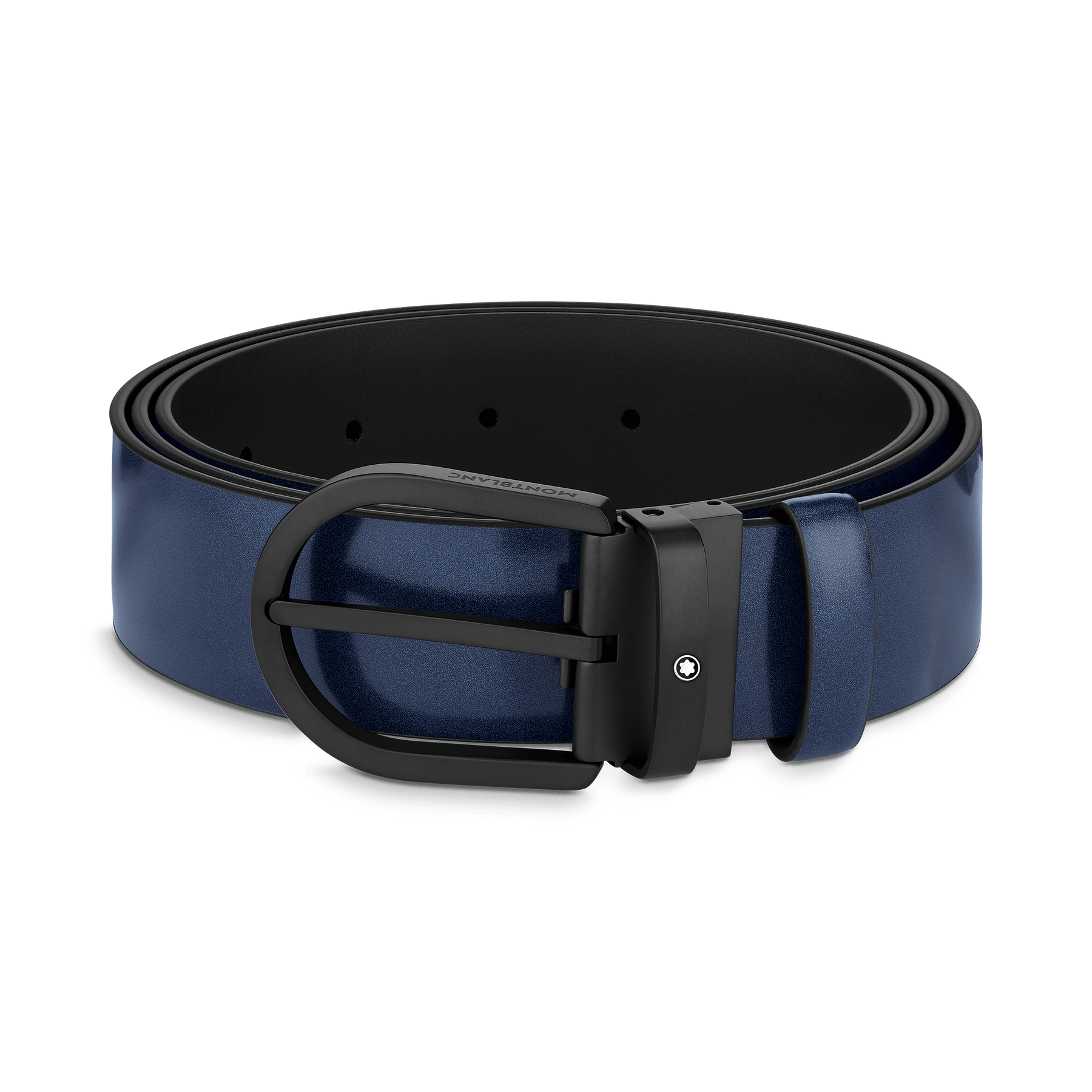 Horseshoe buckle blue 35 mm leather belt