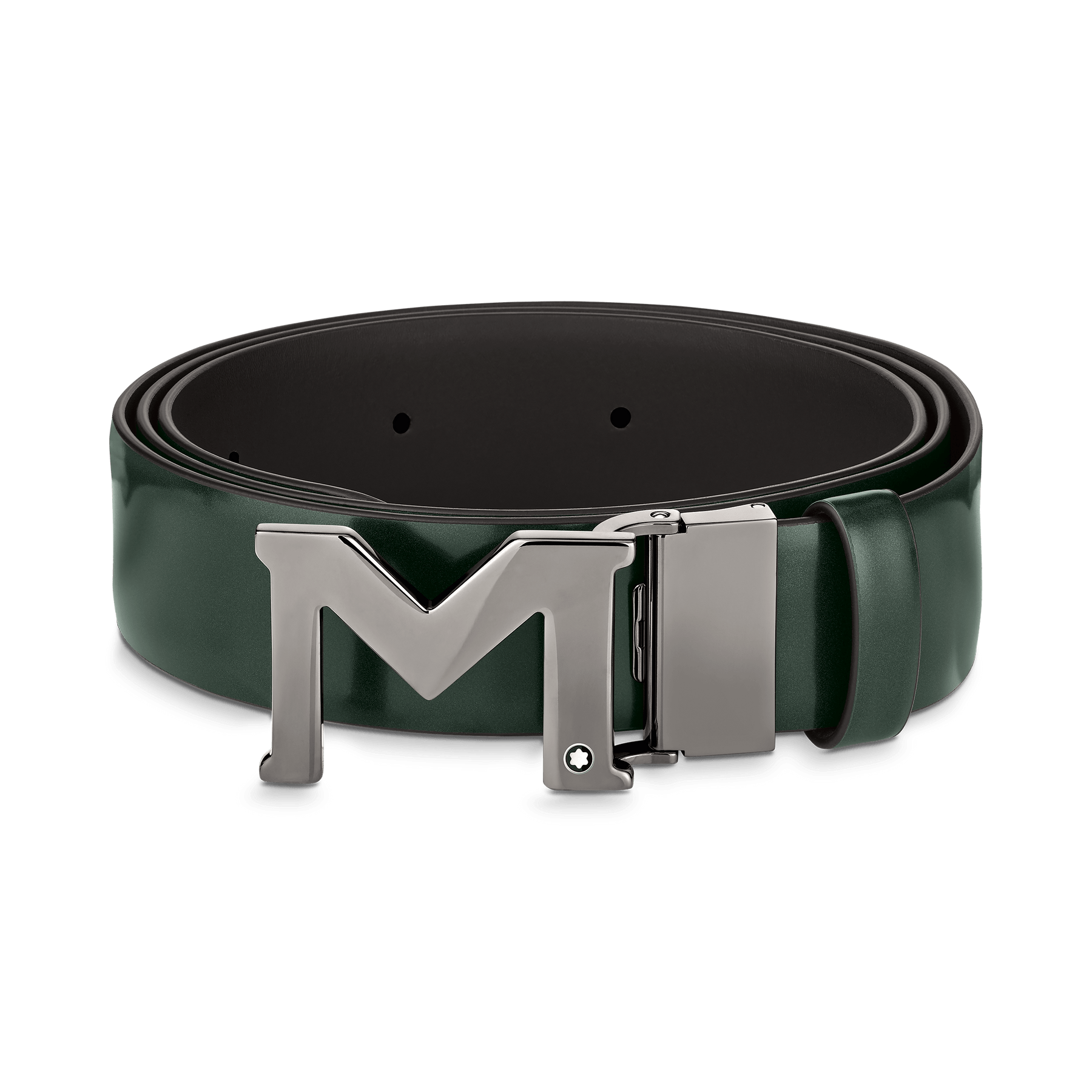 M buckle brushed green/brown 35 mm reversible leather belt